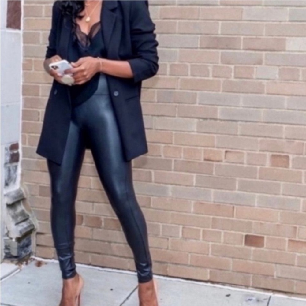 SPANX New Black Faux Leather Leggings Size Large NWT Style 2437